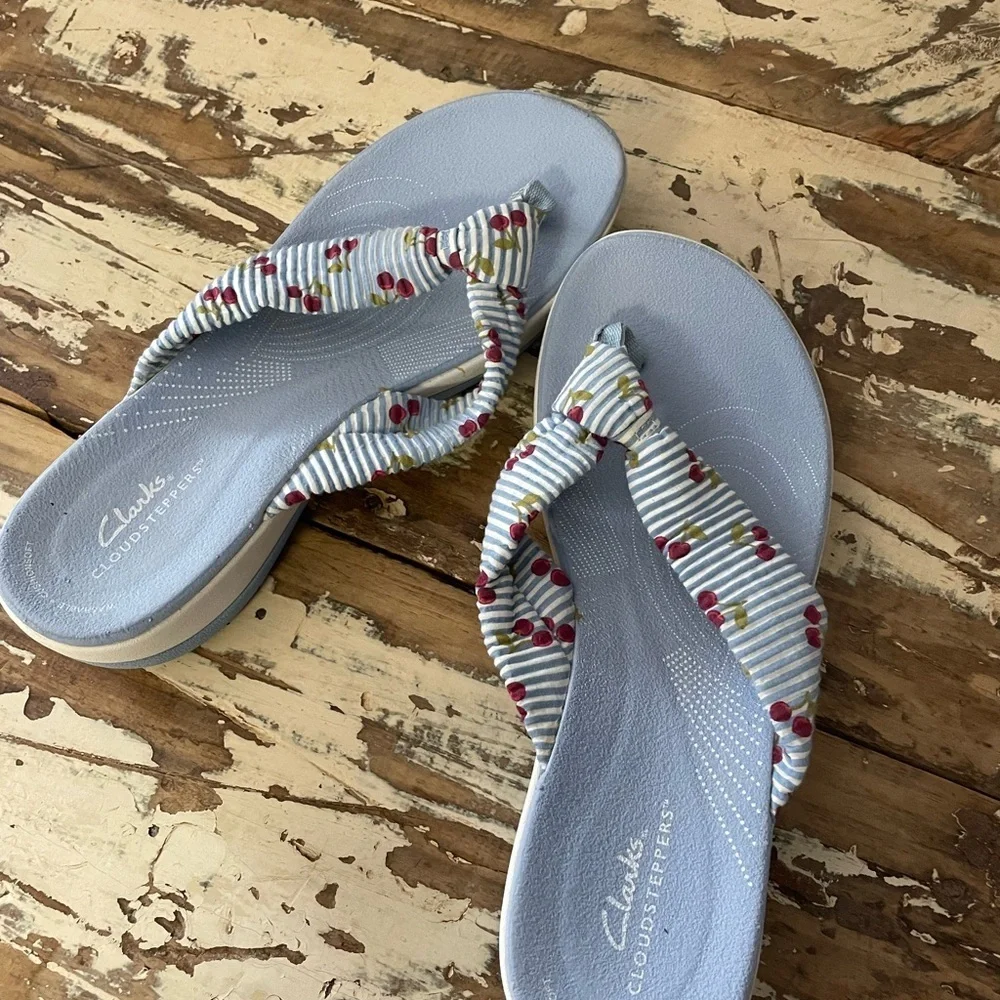 Clarks Blue and White Floral Sandals - Picture 3 of 8